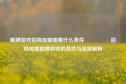 棋牌游戏招商加盟需要什么条件🎖️招商加盟棋牌游戏的条件与流程解析