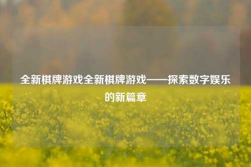 全新棋牌游戏全新棋牌游戏——探索数字娱乐的新篇章