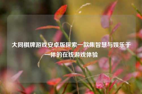 大同棋牌游戏安卓版探索一款集智慧与娱乐于一体的在线游戏体验