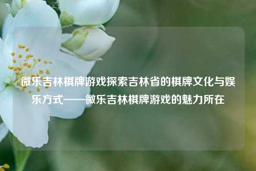 微乐吉林棋牌游戏探索吉林省的棋牌文化与娱乐方式——微乐吉林棋牌游戏的魅力所在
