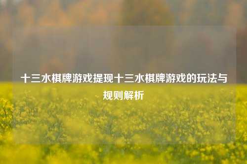 十三水棋牌游戏提现十三水棋牌游戏的玩法与规则解析
