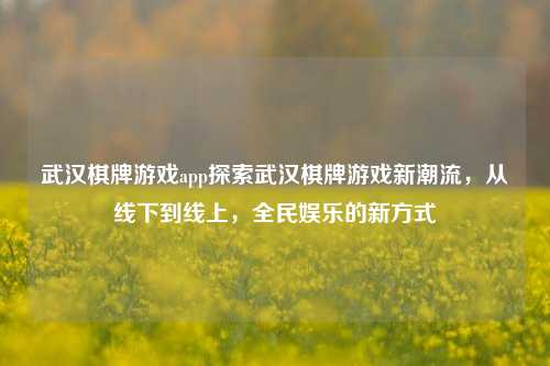 武汉棋牌游戏app探索武汉棋牌游戏新潮流，从线下到线上，全民娱乐的新方式
