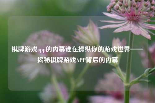 棋牌游戏app的内幕谁在操纵你的游戏世界——揭秘棋牌游戏APP背后的内幕