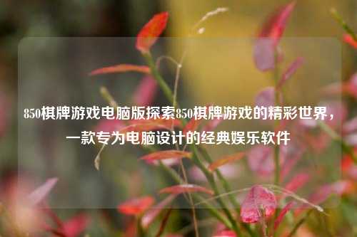 850棋牌游戏电脑版探索850棋牌游戏的精彩世界，一款专为电脑设计的经典娱乐软件