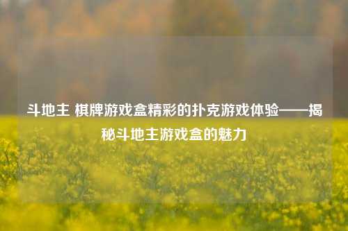 斗地主 棋牌游戏盒精彩的扑克游戏体验——揭秘斗地主游戏盒的魅力
