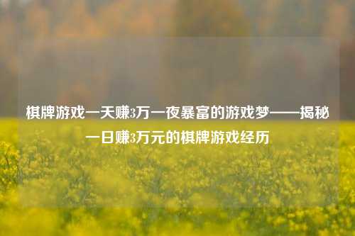 棋牌游戏一天赚3万一夜暴富的游戏梦——揭秘一日赚3万元的棋牌游戏经历