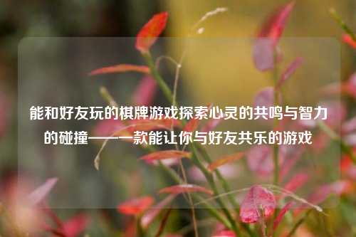 能和好友玩的棋牌游戏探索心灵的共鸣与智力的碰撞——一款能让你与好友共乐的游戏