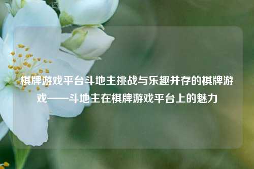 棋牌游戏平台斗地主挑战与乐趣并存的棋牌游戏——斗地主在棋牌游戏平台上的魅力