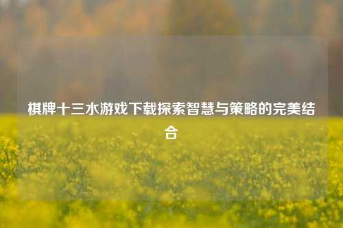 棋牌十三水游戏下载探索智慧与策略的完美结合