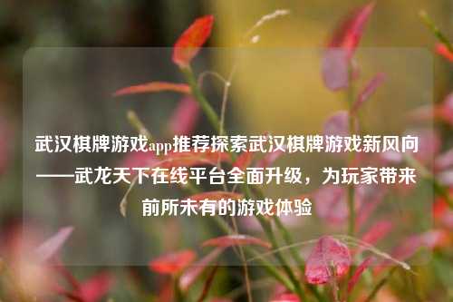 武汉棋牌游戏app推荐探索武汉棋牌游戏新风向——武龙天下在线平台全面升级，为玩家带来前所未有的游戏体验